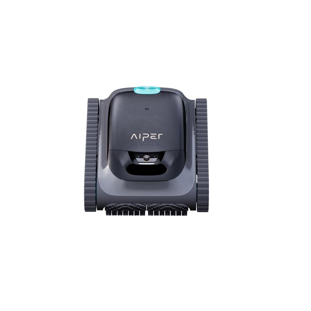 Robotic pool cleaner top view with AIPER logo and aqua indicator light