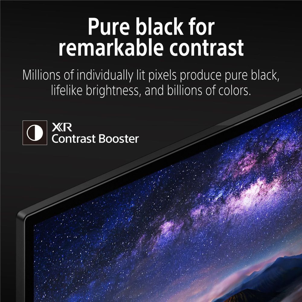 55-inch BRAVIA 8 OLED 4K TV screen with pure black contrast booster and galaxy close-up