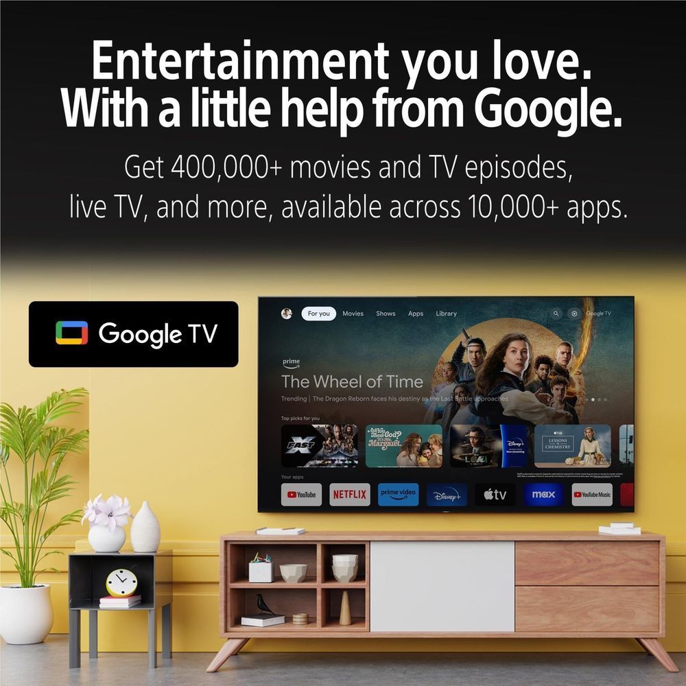 55-inch BRAVIA 8 OLED 4K TV screen showing Entertainment with Google text and Google TV logo