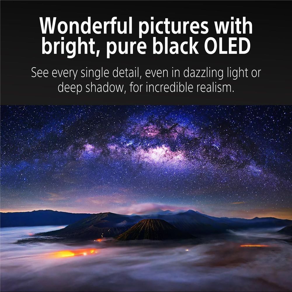 Sony 65-inch BRAVIA OLED 4K TV displaying starry night landscape on screen