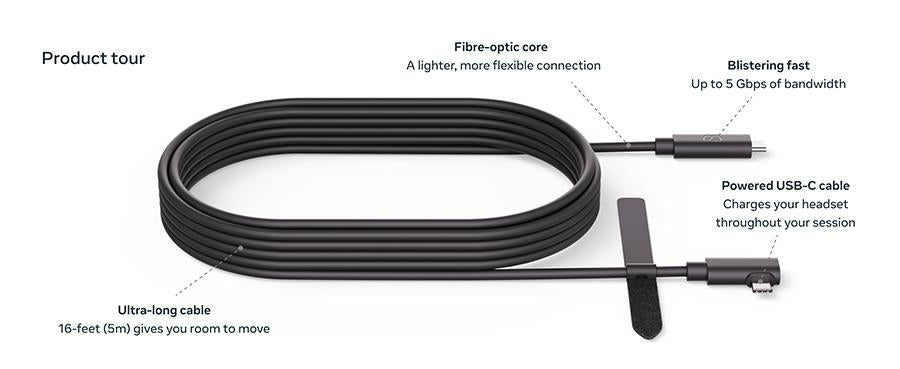 Meta Quest Link Cable 5m fibre optic USB-C cable in white, image 8 - Electronic Gaming Accessories at Tech Supply Shed NZ