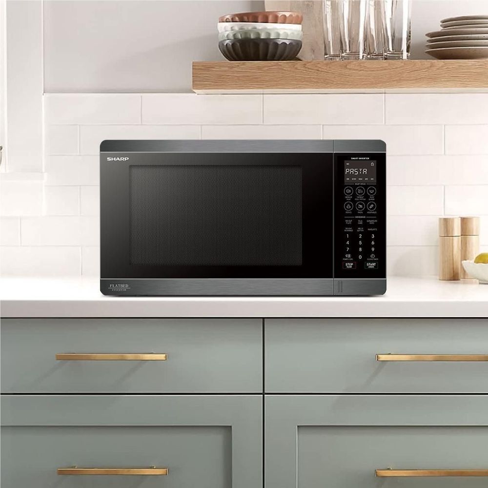 Built-in black stainless steel flatbed microwave oven with keypad control panel