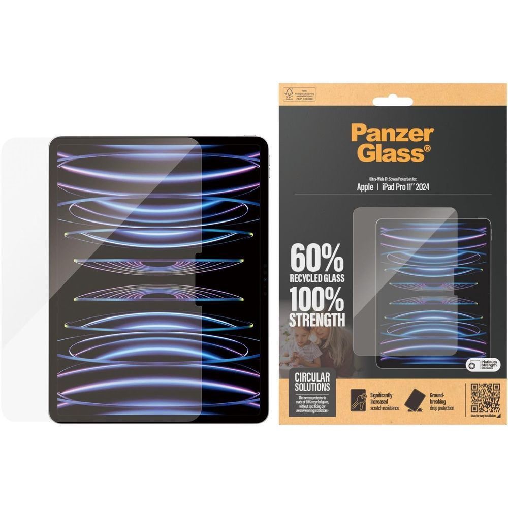 Ultra-wide fit clear screen protector with PanzerGlass package for iPad Pro 11-inch M4
