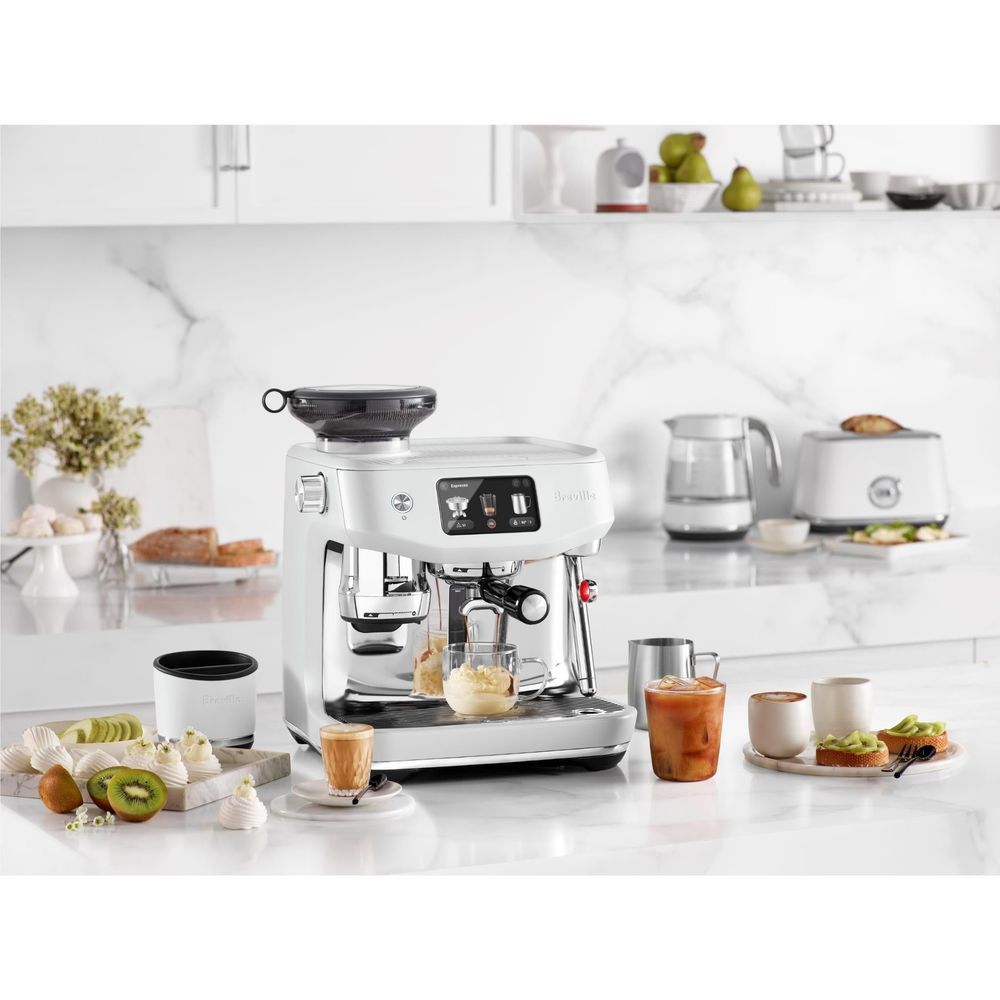 Sea salt manual espresso machine with control panel and countertop cup set