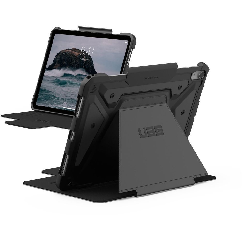 UAG rugged case for iPad Air in tablet stand setup with front cover