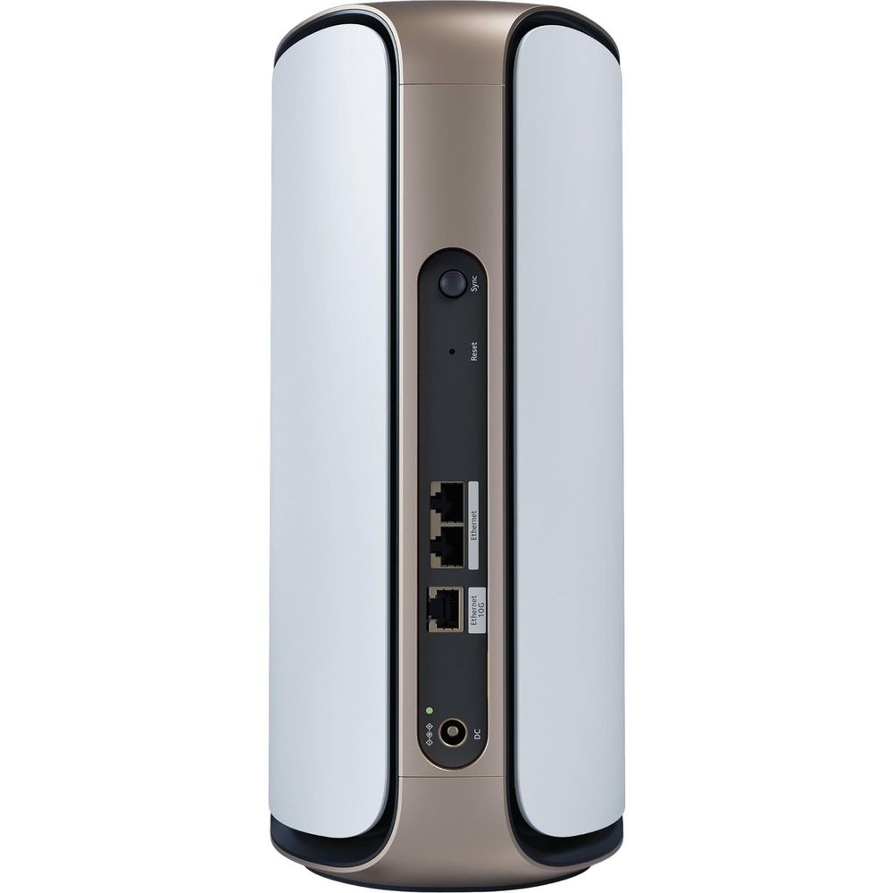 Orbi WiFi 7 add-on satellite, rear ports view with Ethernet panel in white