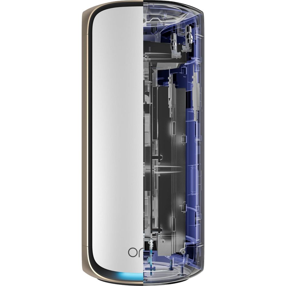 Orbi WiFi 7 add-on satellite with transparent cutaway showing internal circuitry
