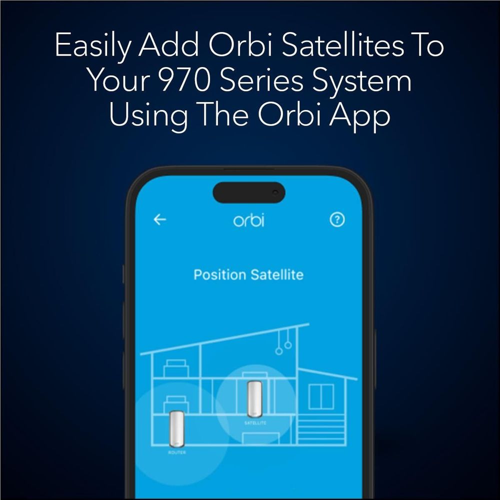 Orbi WiFi 7 add-on satellite setup shown on an Orbi app smartphone screen
