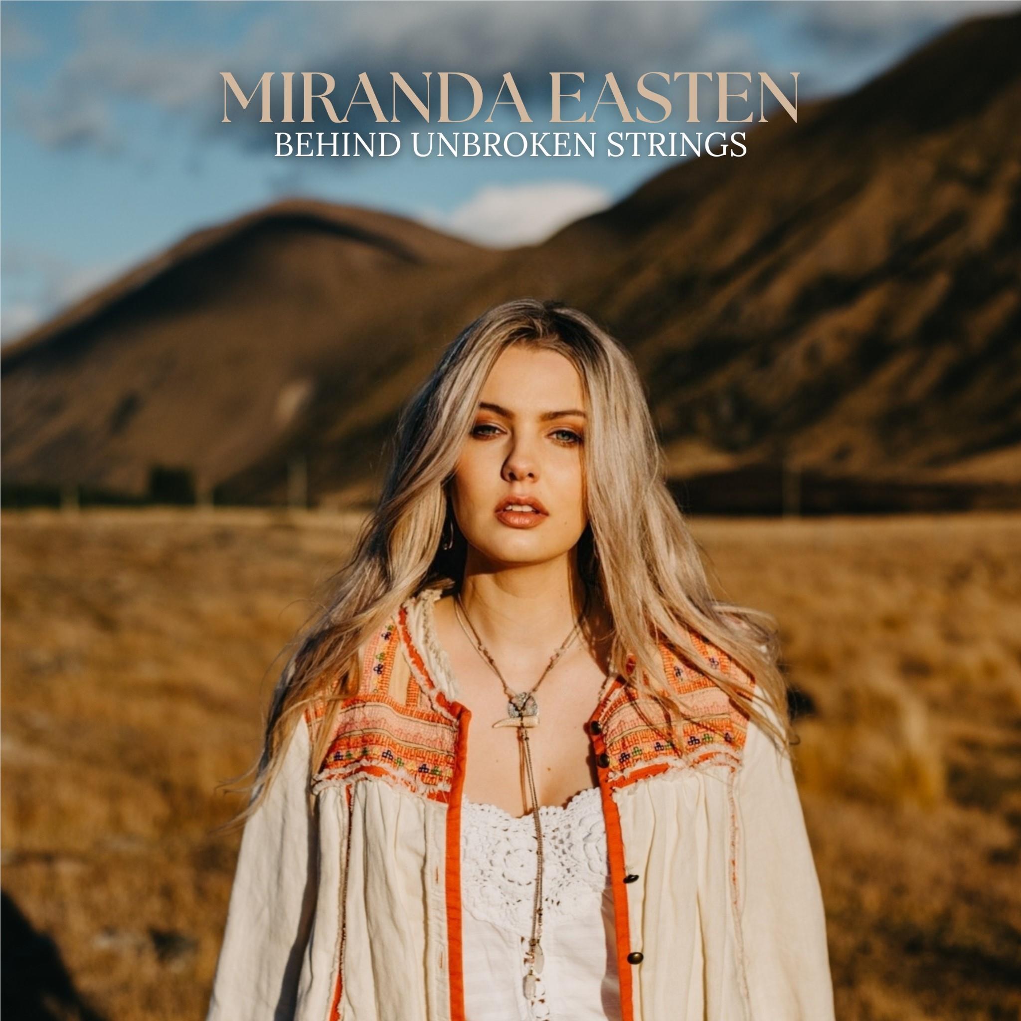 Behind Unbroken Strings book cover with portrait of Miranda Easten