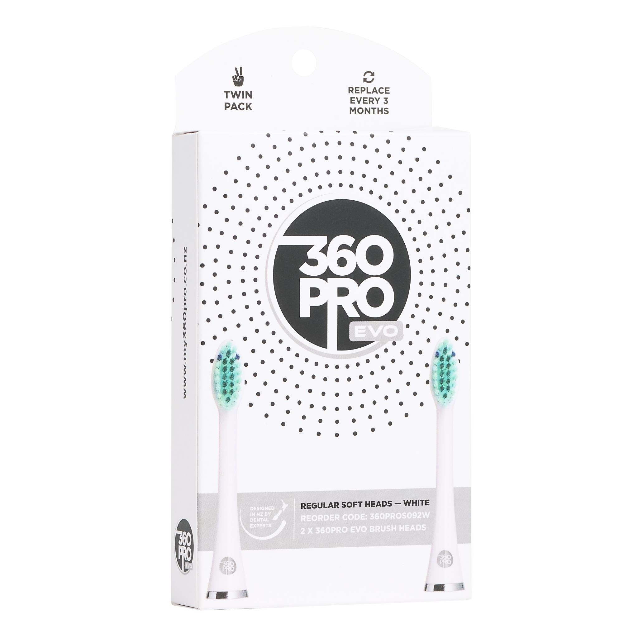 360Pro Evo Heads Regular Soft (White)[2 Pack]