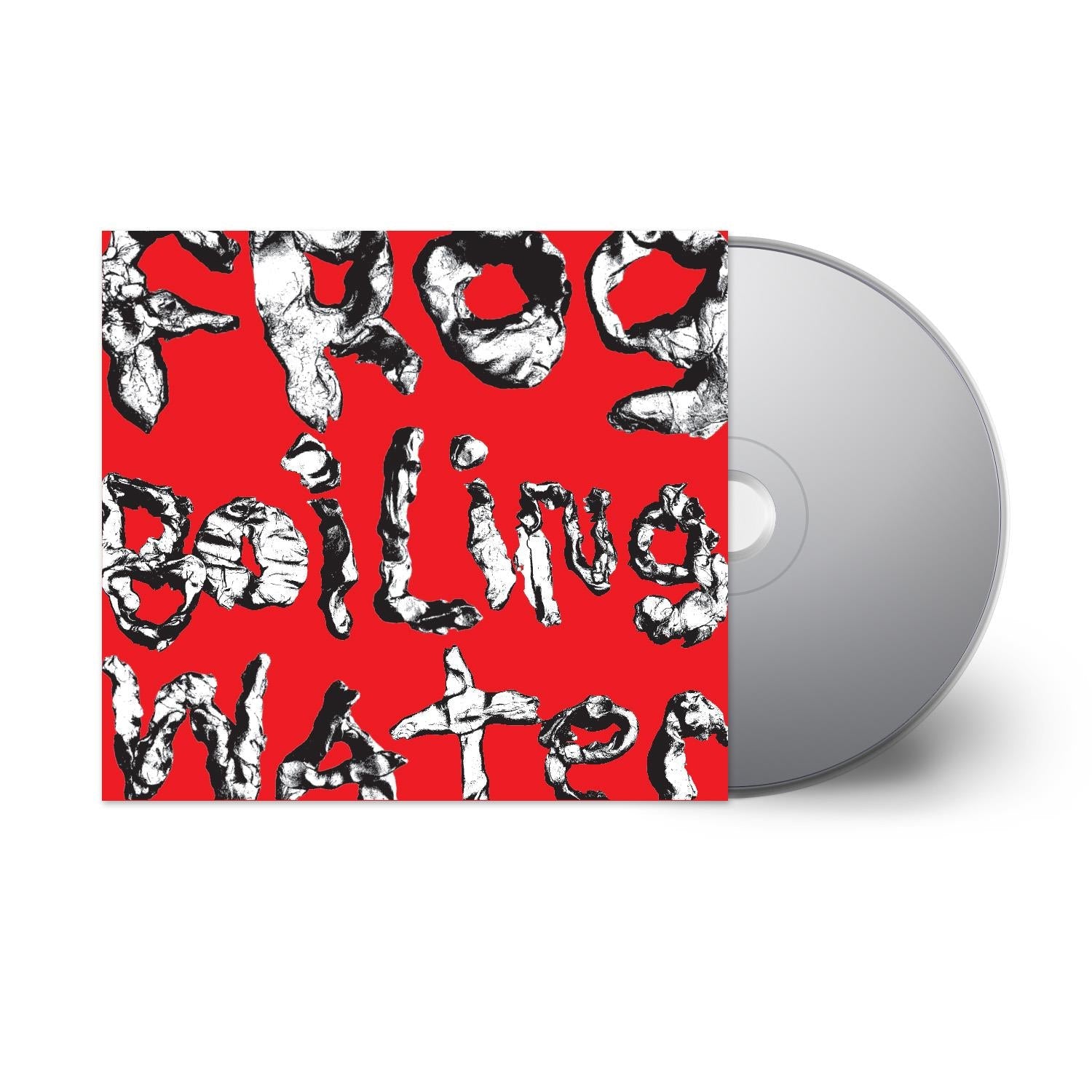 Vinyl record with red and black graphic album cover and gray disc