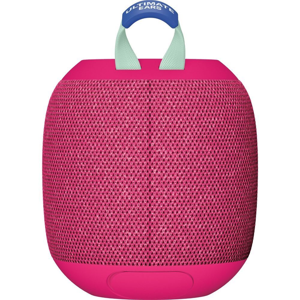 Hyper Pink portable Bluetooth speaker front view with carry handle