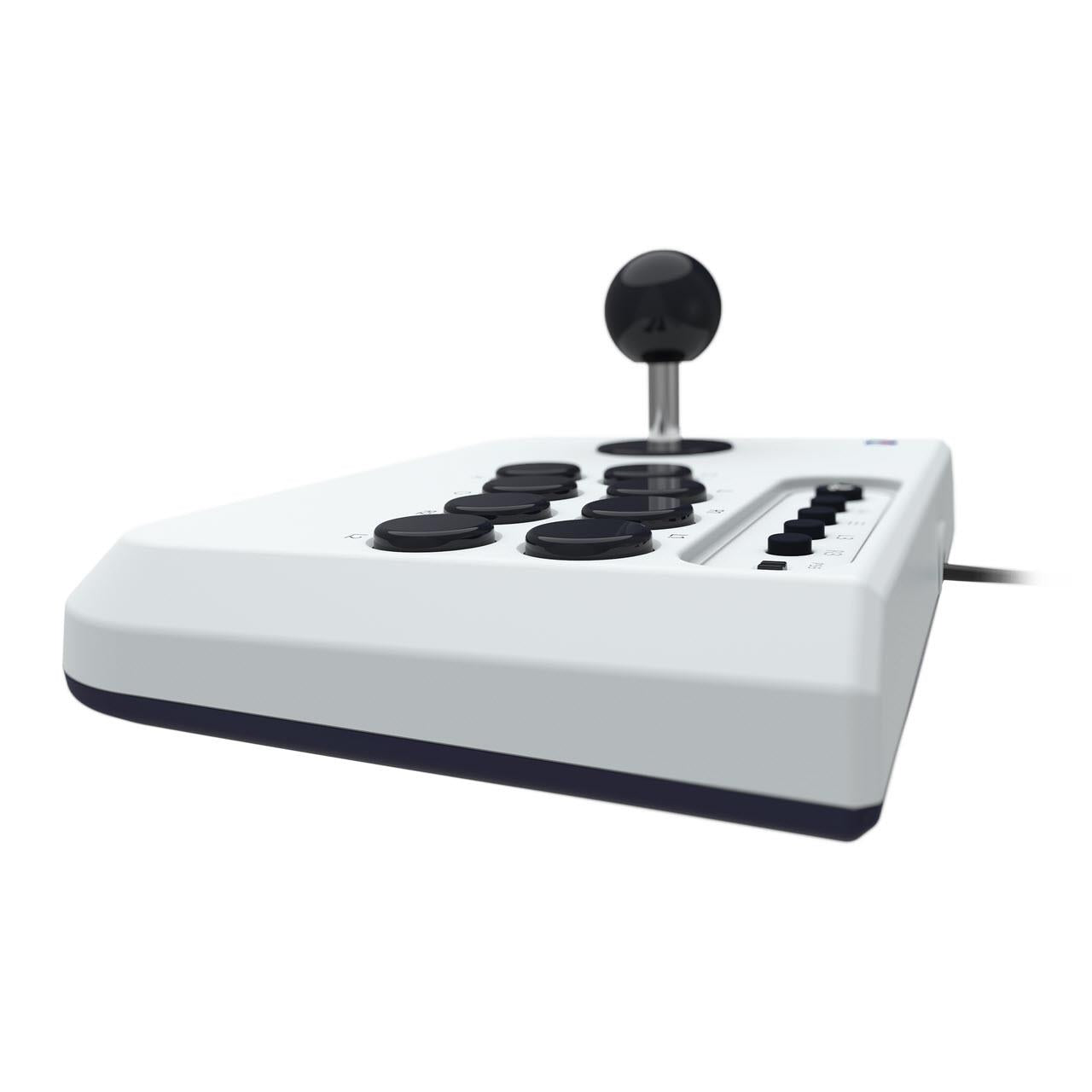 Mini arcade fight stick top view with black joystick and clustered dark buttons