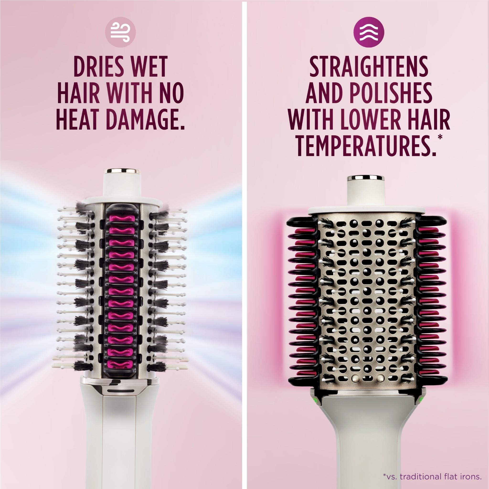 Heated hair comb straightener with pink heated elements and metal bristles