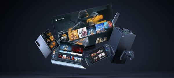 Xbox Series X console with controller and game library display on screen