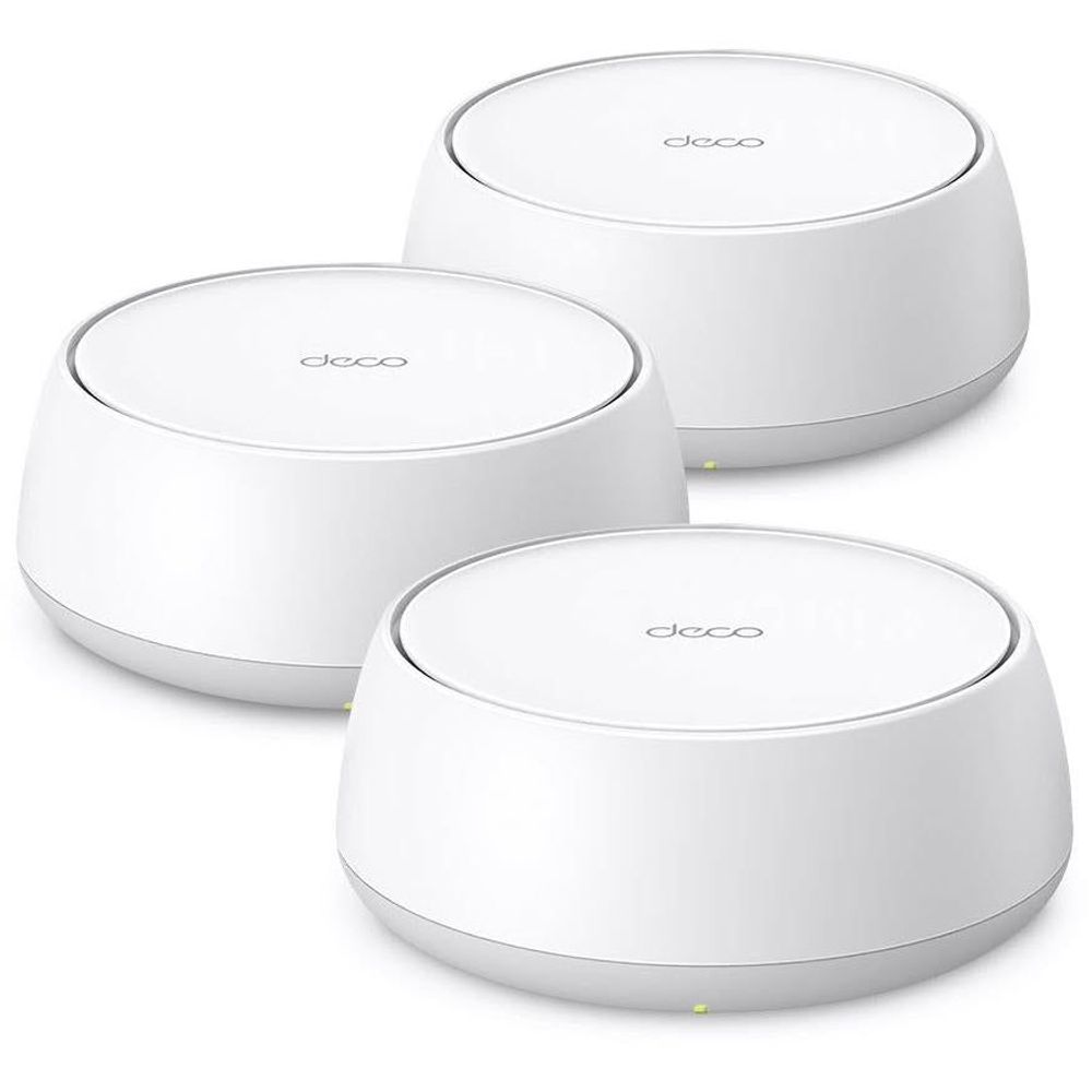 White Deco Wi-Fi mesh router pods, three-pack dome design for home networking