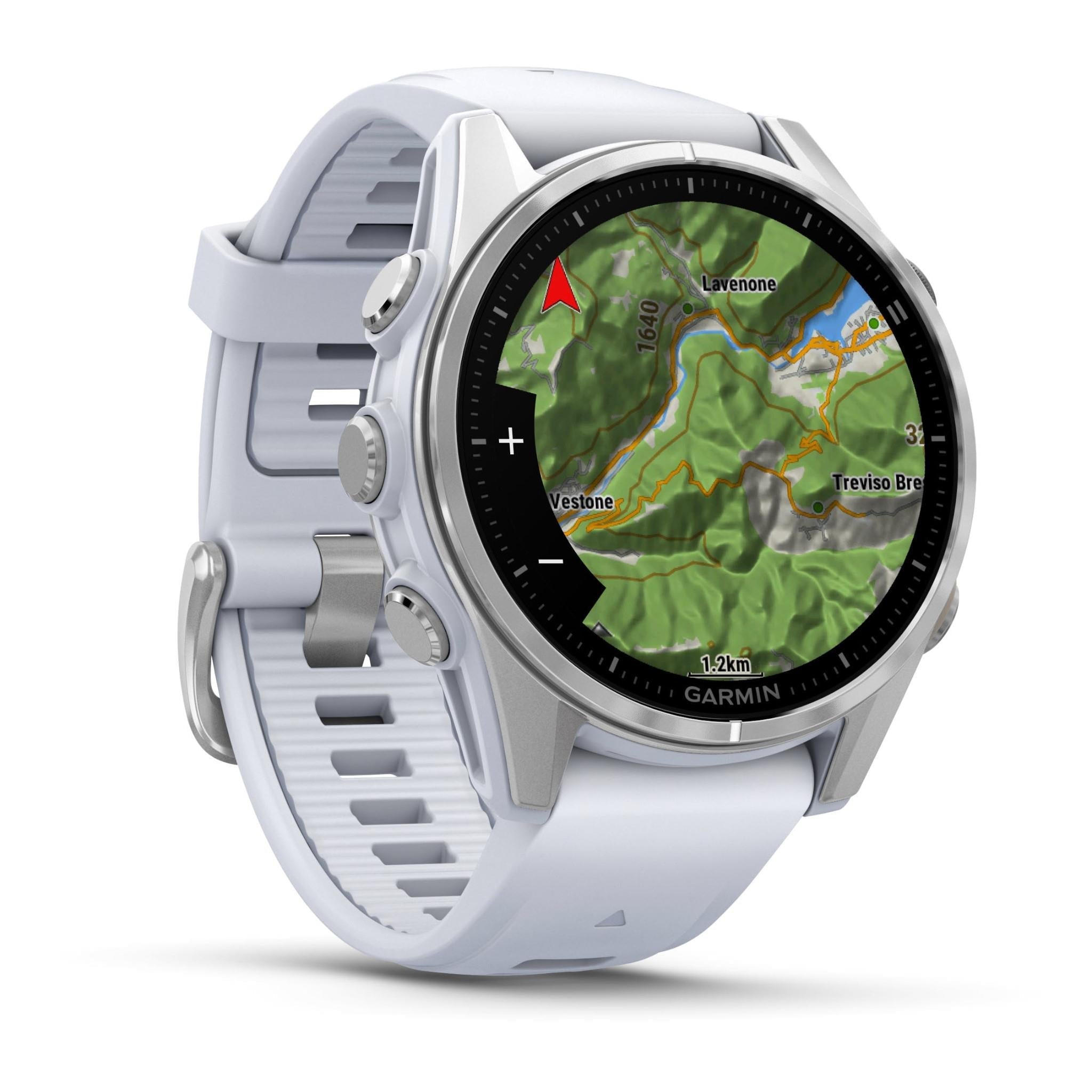 Garmin fenix 8 43mm AMOLED Glass, Silver with Whitestone Band