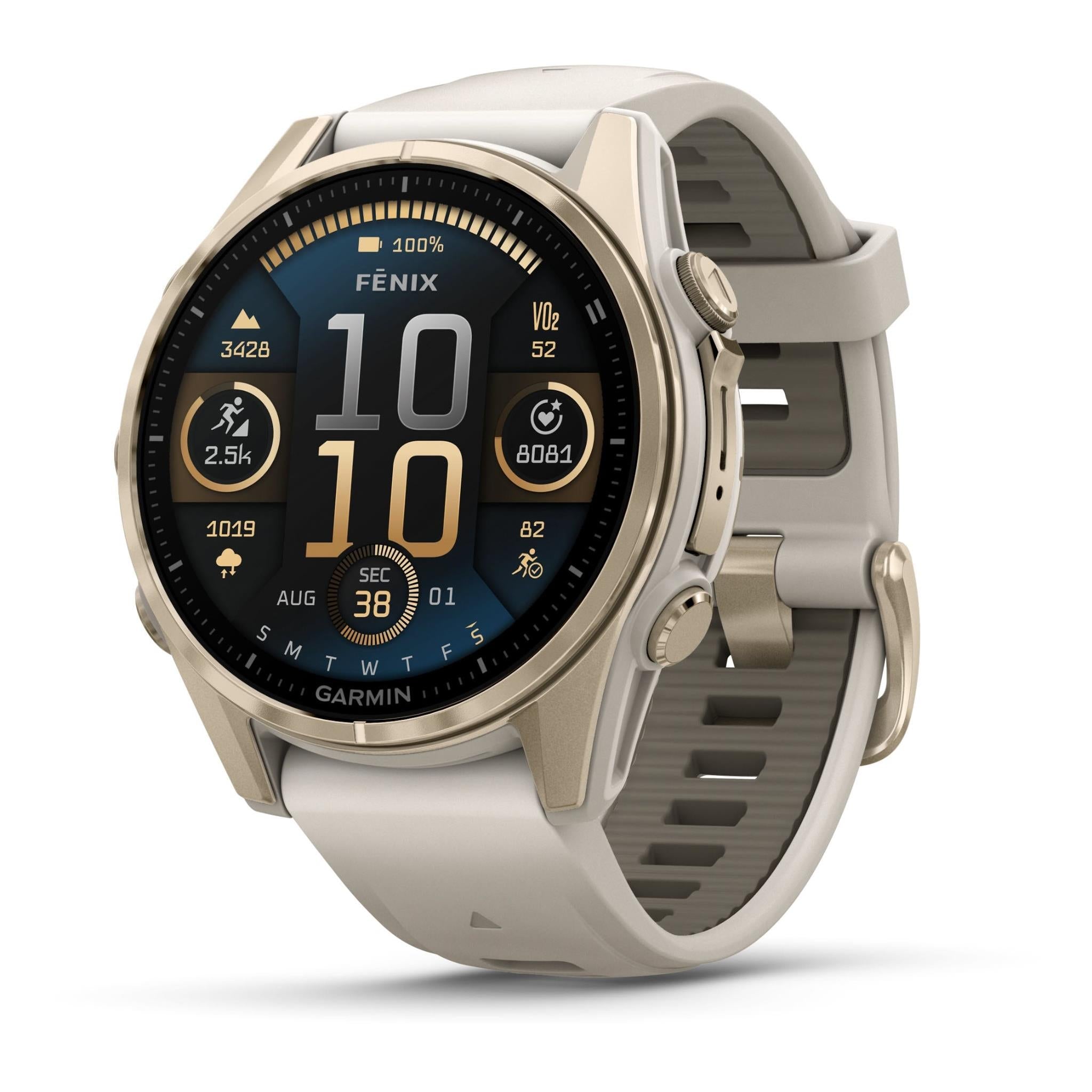 Garmin fenix 8 43mm AMOLED Saphire Edition, Soft Gold with Fog Grey/Dark Sandstone Band