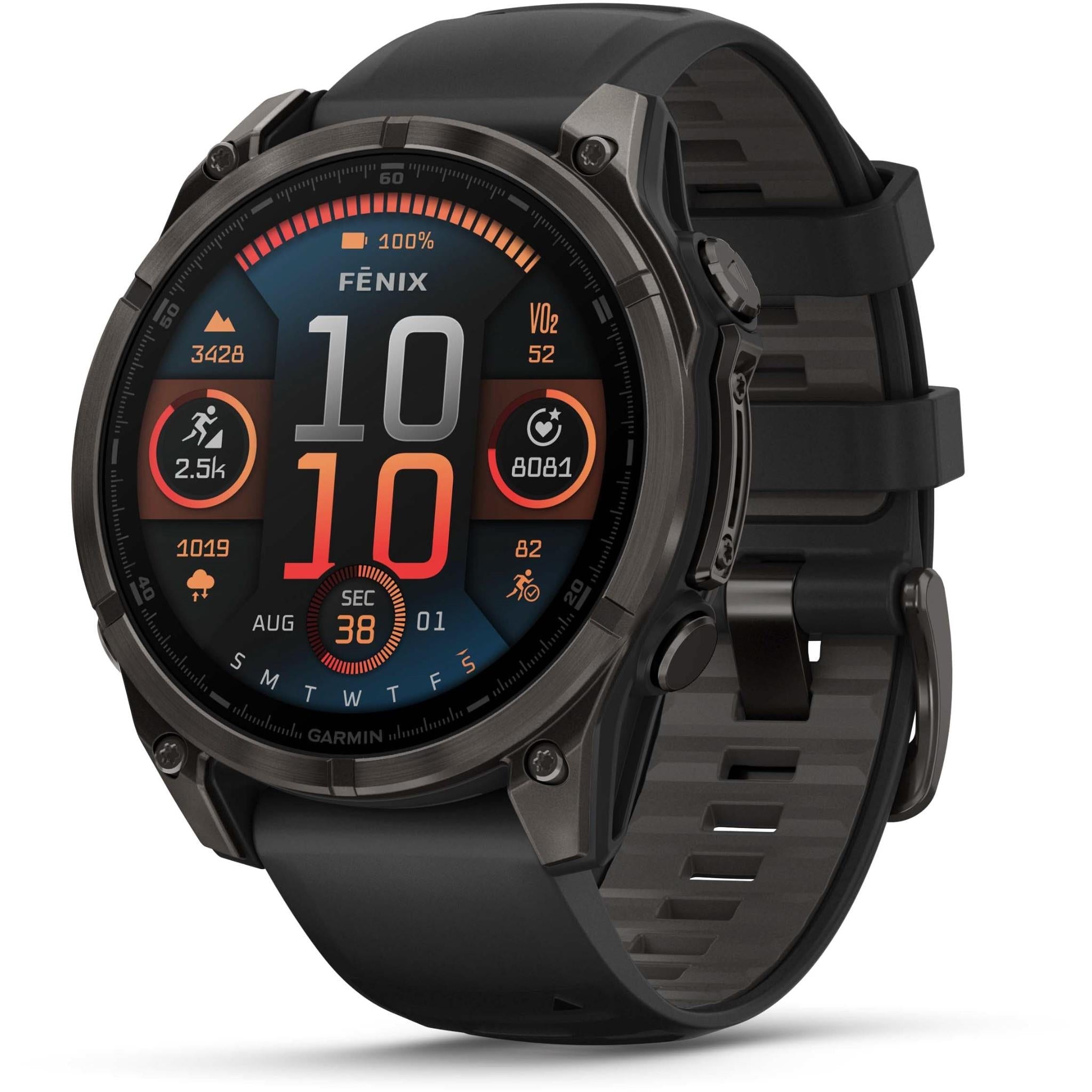 Garmin fenix 8 47mm AMOLED Sapphire Edition, Carbon Grey Titanium with Black/Pebble Grey Band