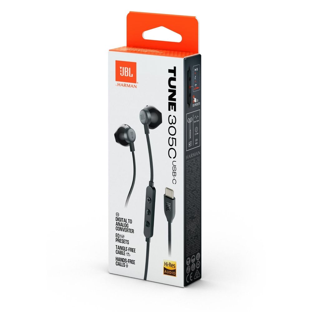 JBL Tune 305C USB-C Wired In-ear Headphones (Black)