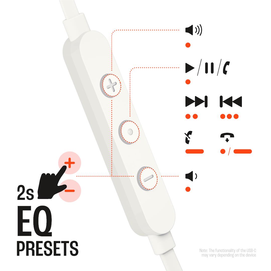 JBL Tune 305C USB-C Wired In-ear Headphones (White)