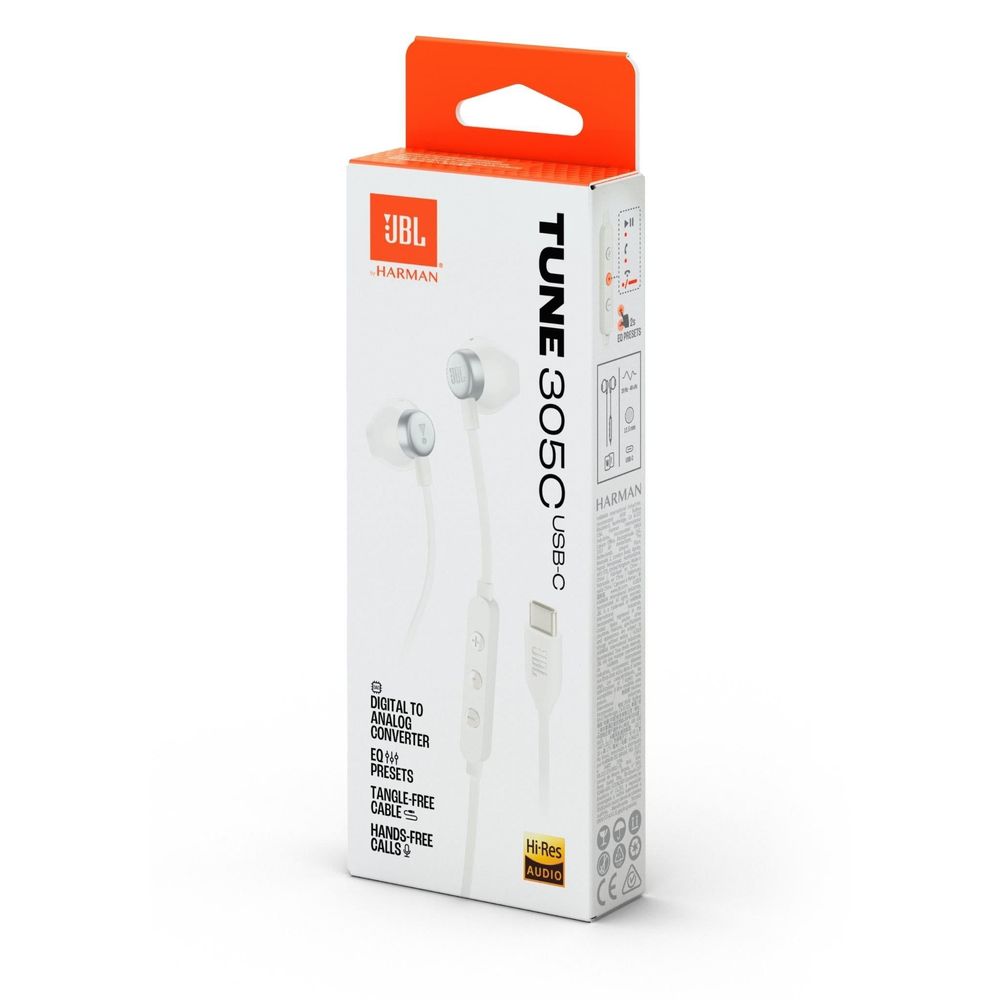 JBL Tune 305C USB-C Wired In-ear Headphones (White)