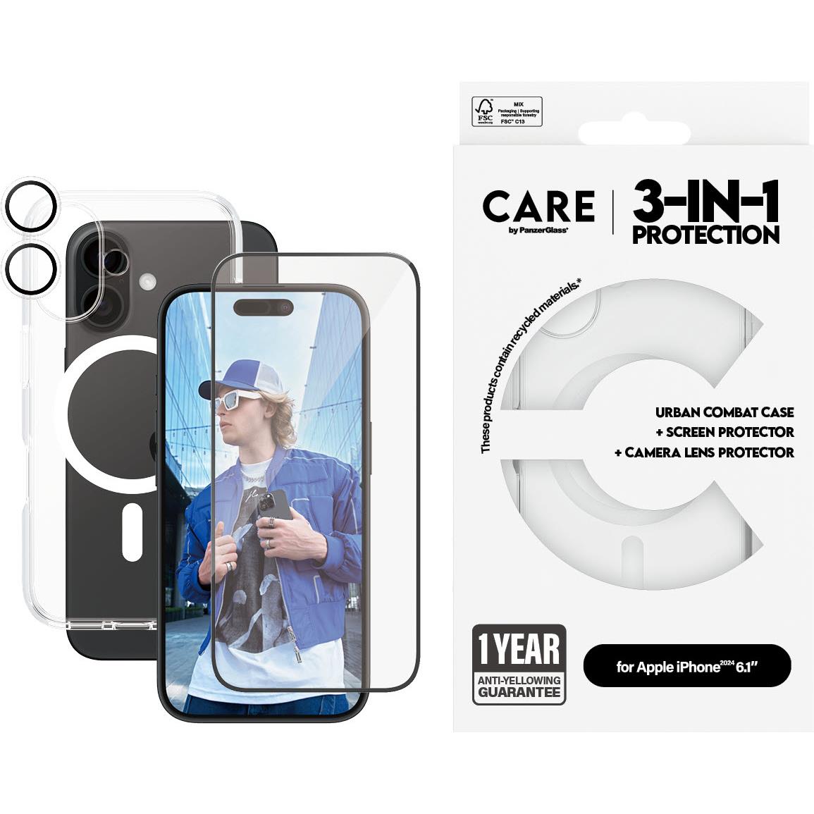 CARE by PanzerGlass 3-in-1 Case, Screen and Lens Protector for iPhone 16