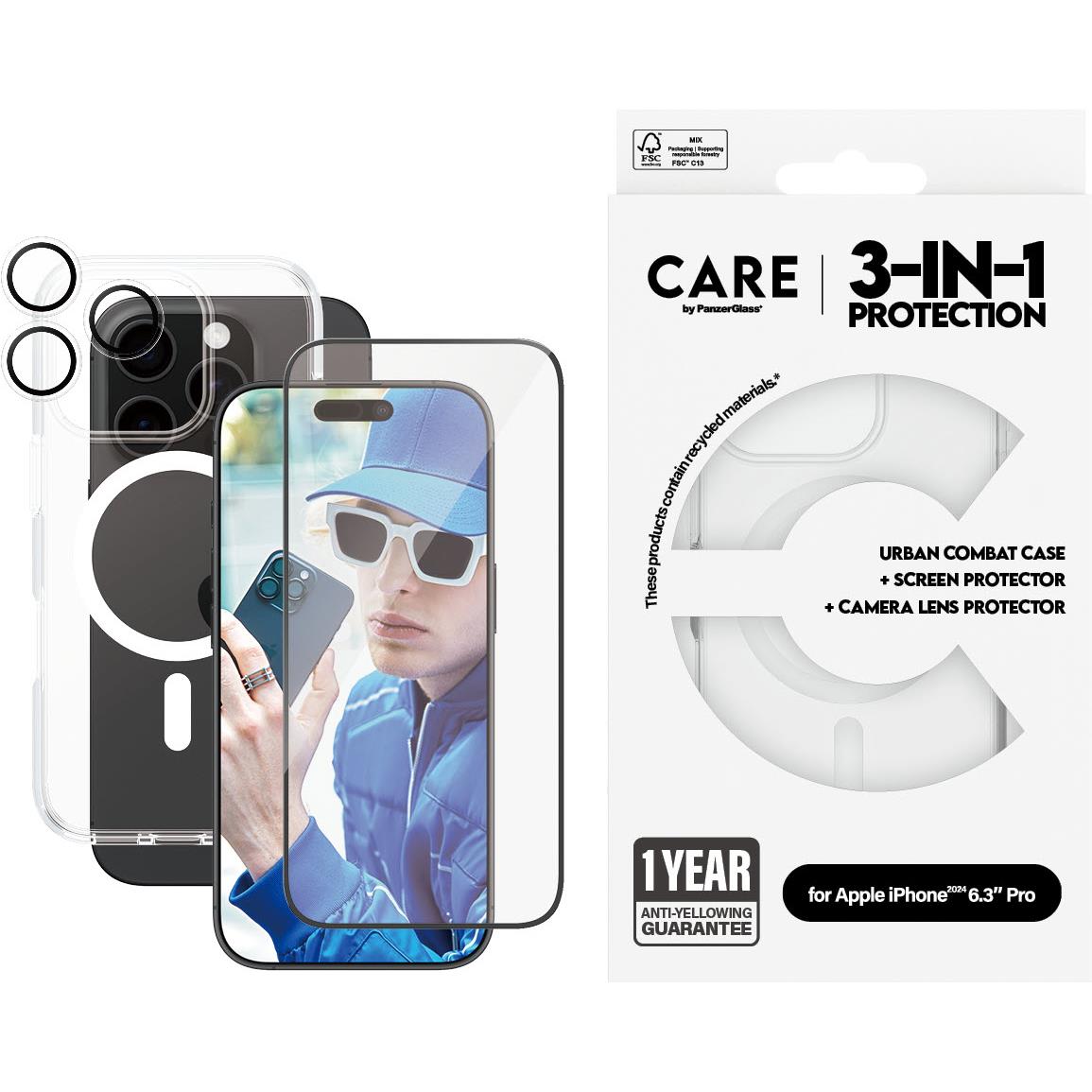 CARE by PanzerGlass 3-in-1 Case, Screen and Lens Protector for iPhone 16 Pro