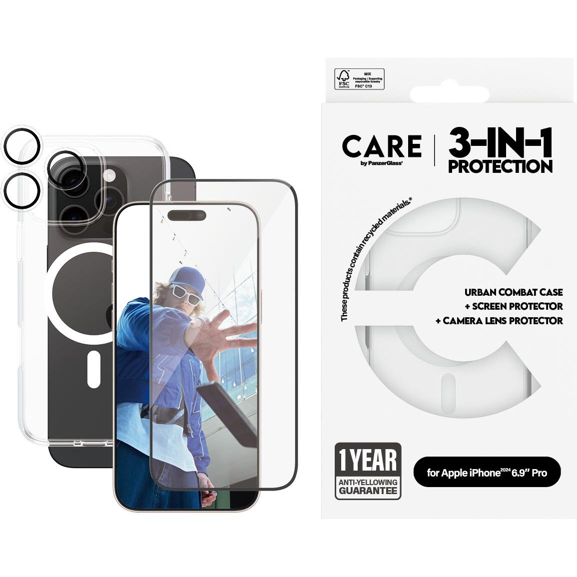 CARE by PanzerGlass 3-in-1 Case, Screen and Lens Protector for iPhone 16 Pro Max