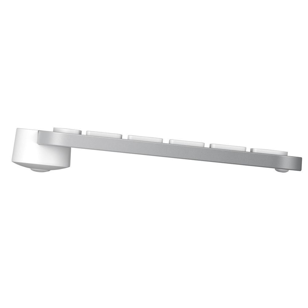 Pale grey wireless illuminated keyboard with slim profile and raised key edge