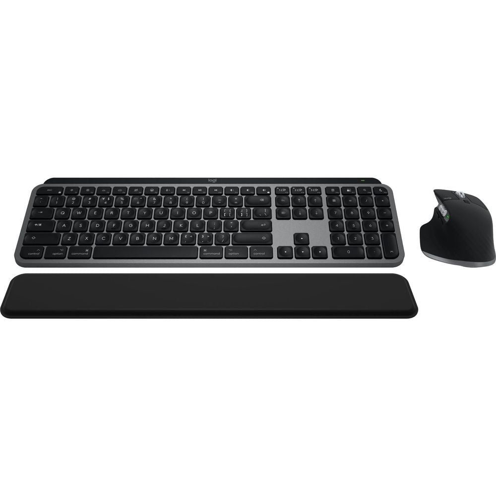 Wireless keyboard with wrist rest and mouse, dark gray full layout