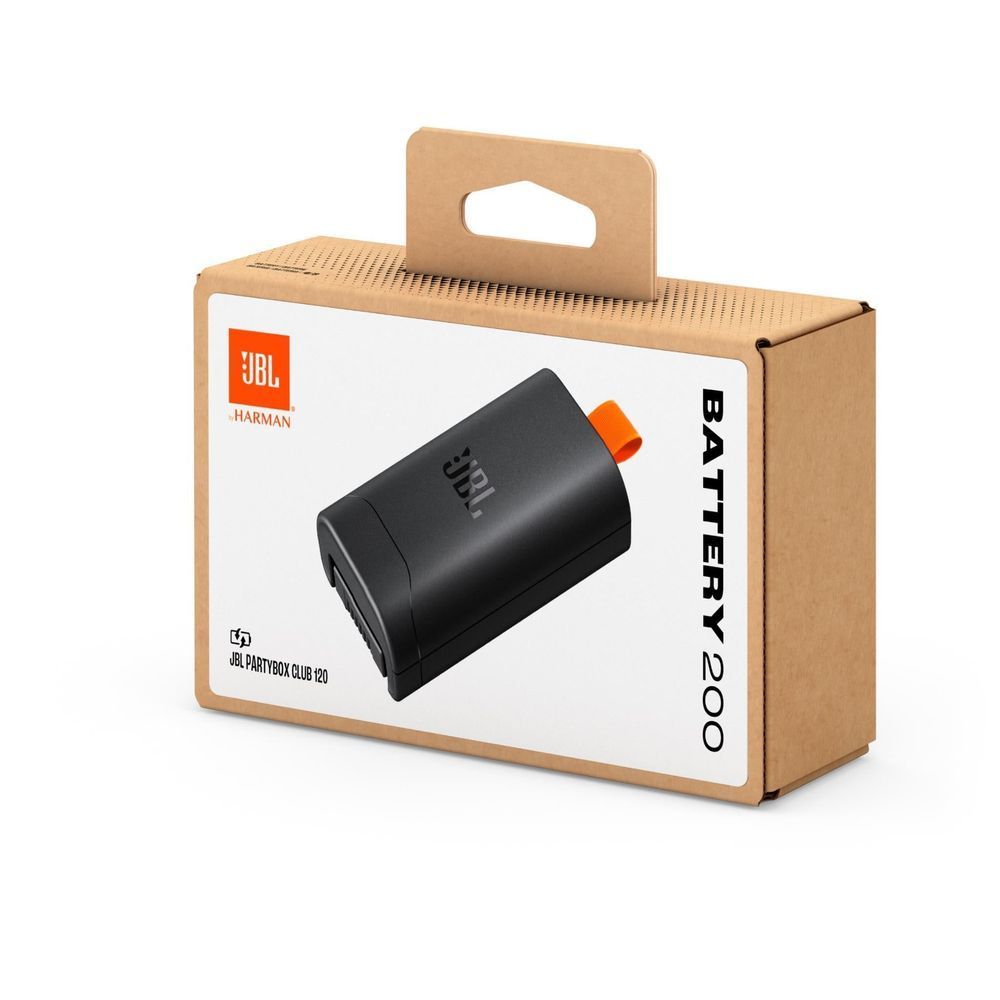 JBL Battery 200 retail box packaging with black battery and orange accent