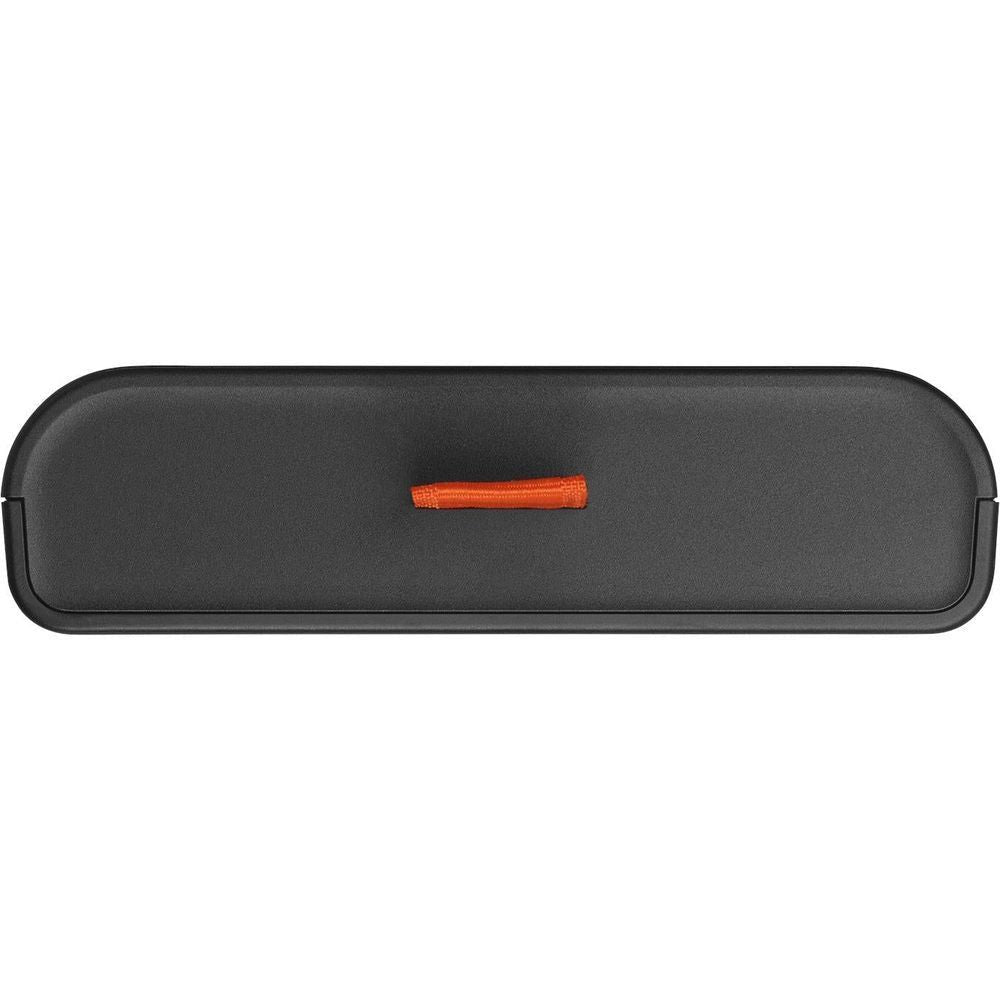 JBL battery pack, dark gray base with orange pull tab