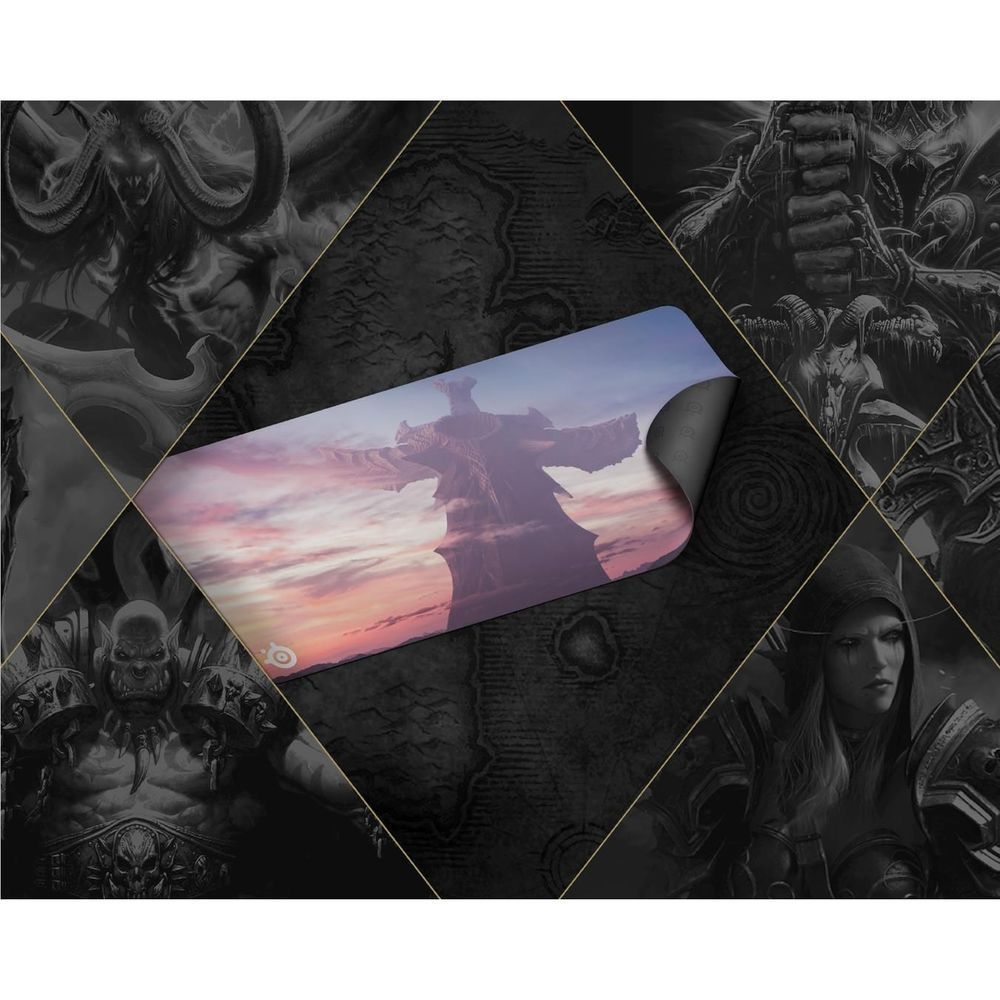 XXL gaming mouse pad with World of Warcraft-themed graphic and dark fantasy border