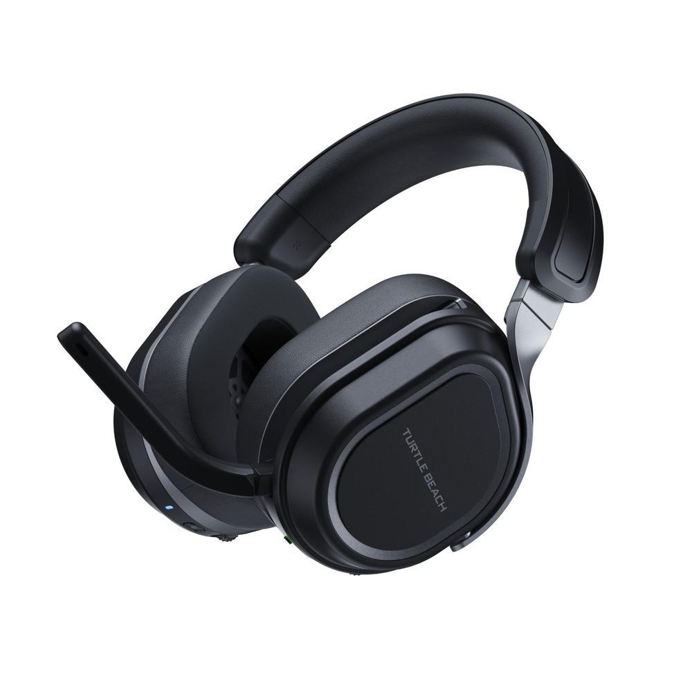 Wireless over-ear gaming headset, black design with left boom mic and dark earcup control panel