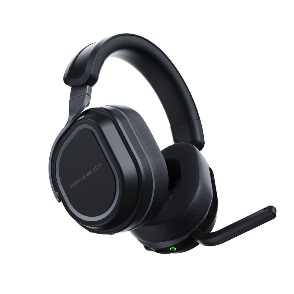 Wireless over-ear gaming headset, black with boom mic and silver-toned accents on headband