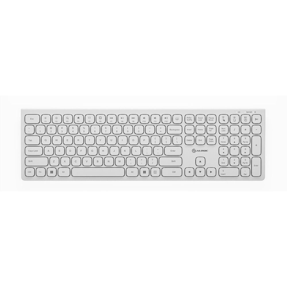 White wireless keyboard for macOS, full-size key layout