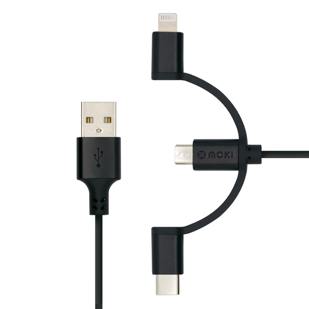 Moki 3-in-1 Micro USB/USB-C/Lightning to USB-A SynCharge Cable (1m) [Black]