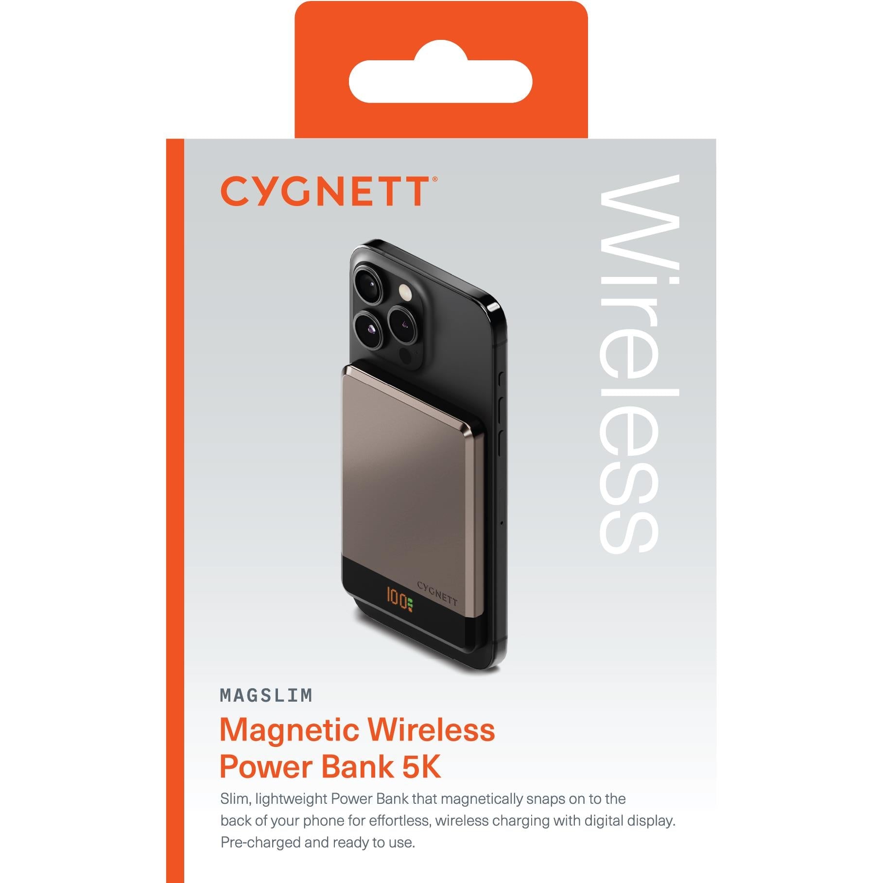 Cygnett MagSlim Magnetic Wireless Power Bank [5K] (Champagne)