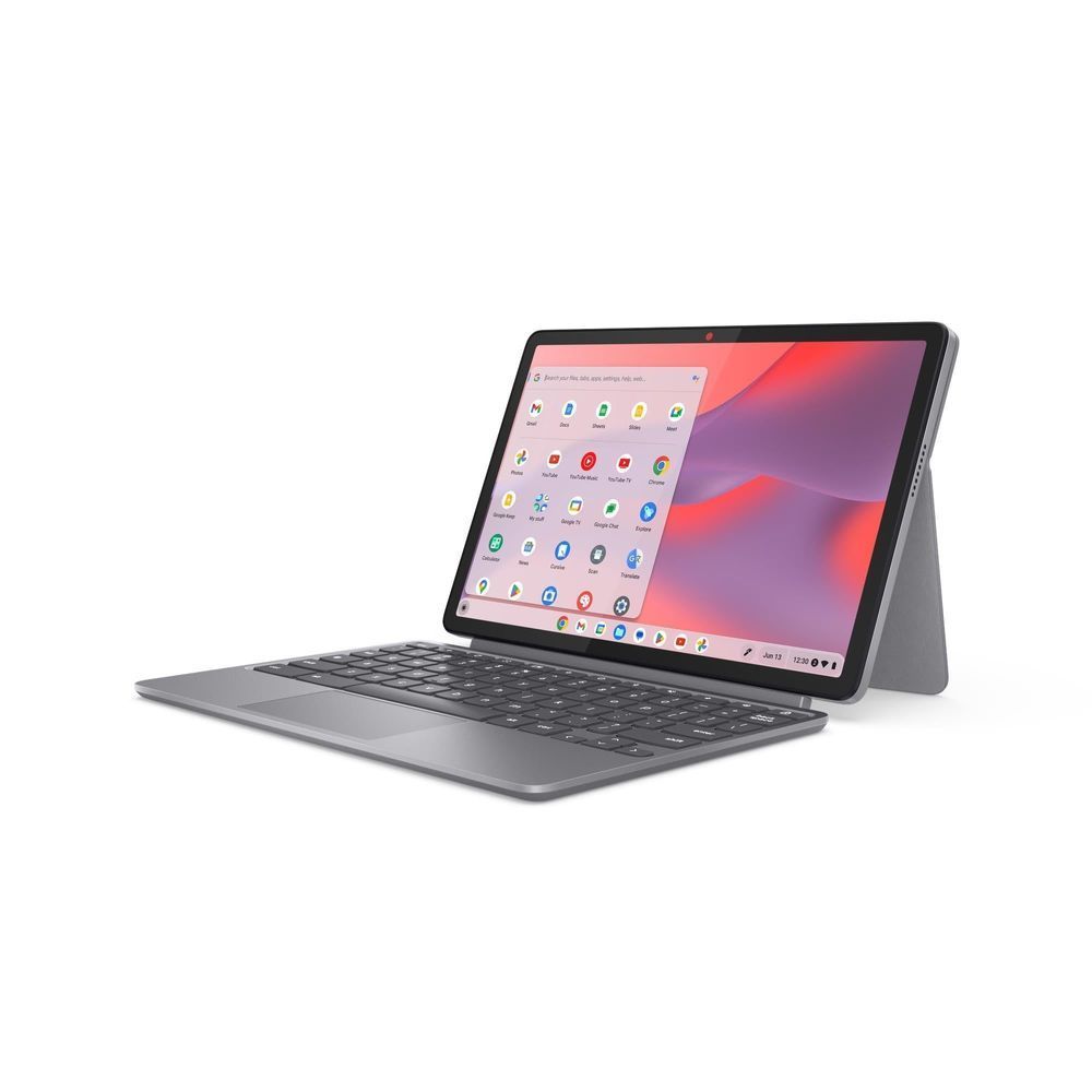 Lenovo 2-in-1 Chromebook with folio keyboard and kickstand, screen on