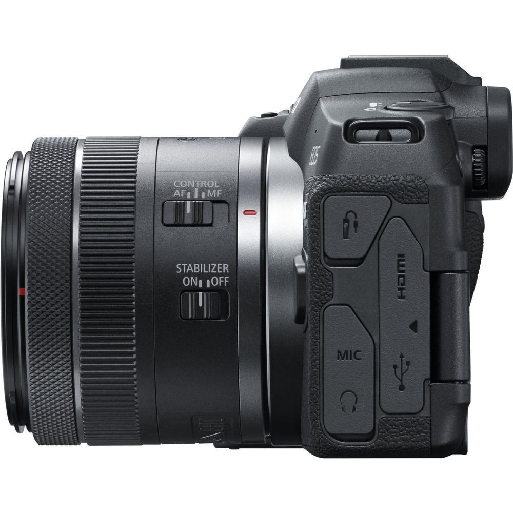 Canon EOS R8 mirrorless camera side controls with RF 24-50mm lens