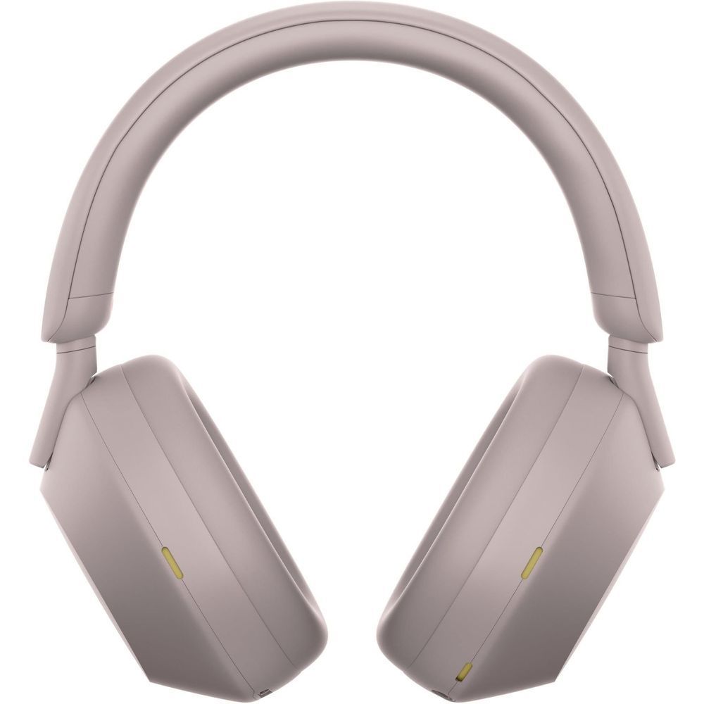 Smokey pink over-ear wireless headphones with two cushioned ear cups and headband