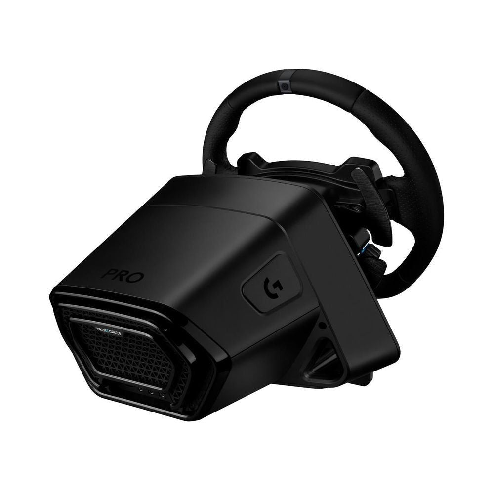 Black racing wheel base with vented housing and center G logo