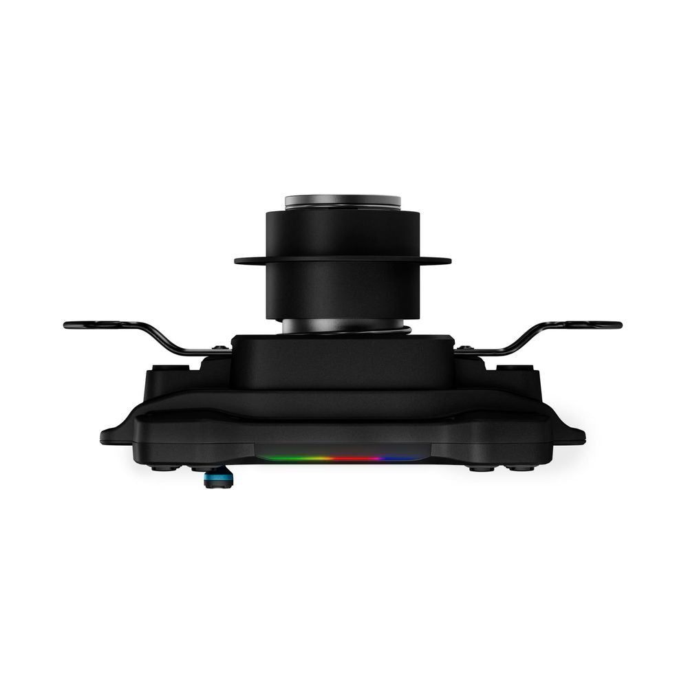 Black wheel hub with rainbow RGB bar and centered mounting hub.