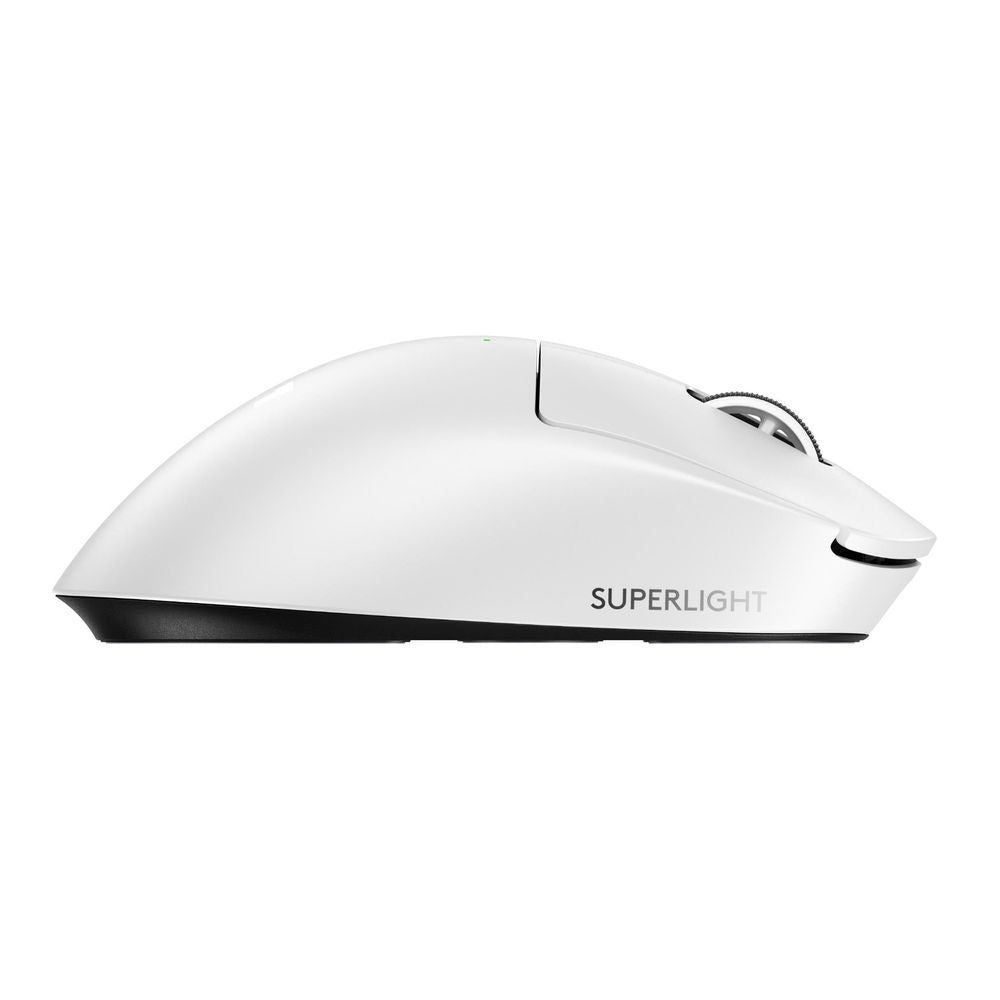 Logitech G PRO X SUPERLIGHT 2 DEX wireless gaming mouse, white side profile with SUPERLIGHT text
