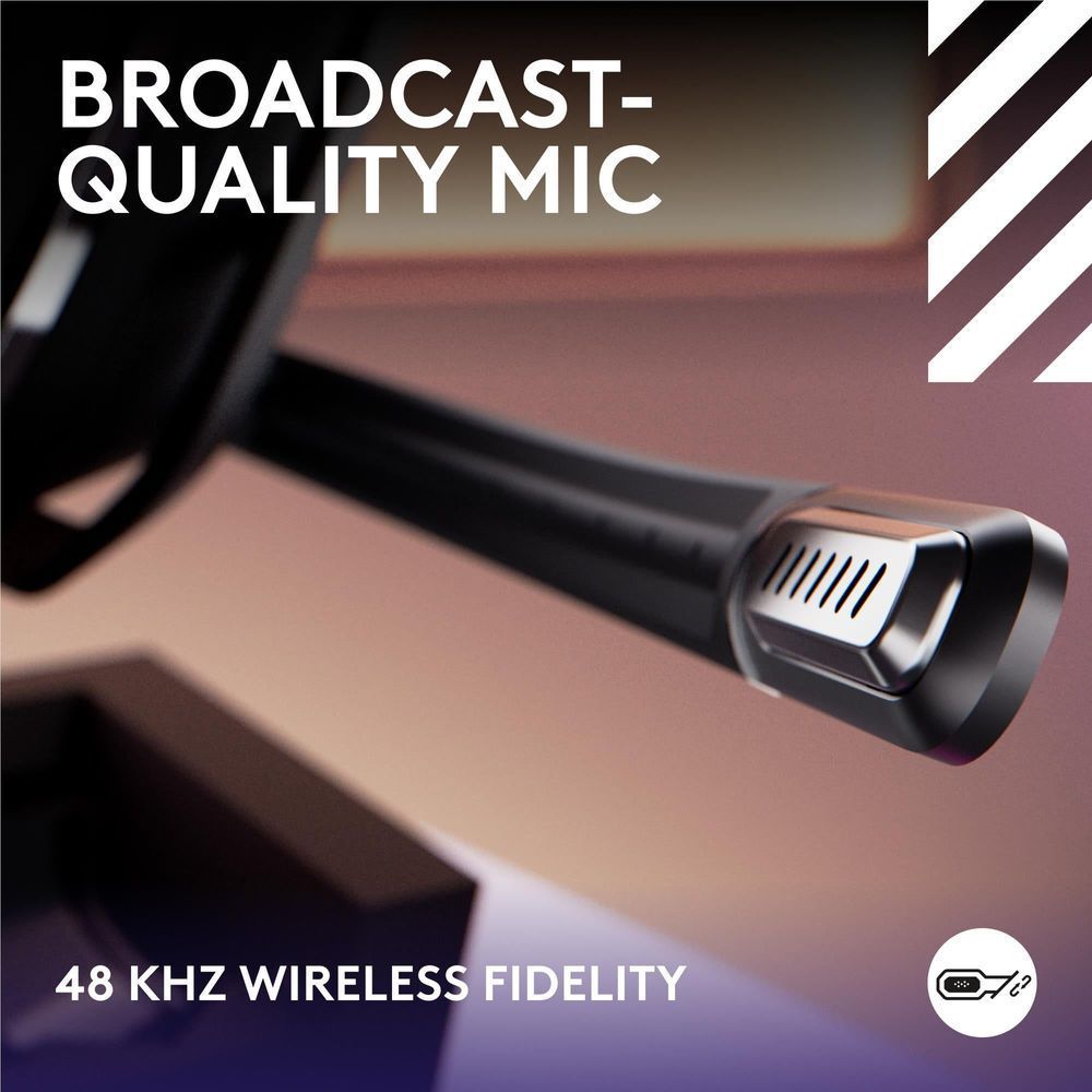 Black boom microphone end for wireless headset, close-up