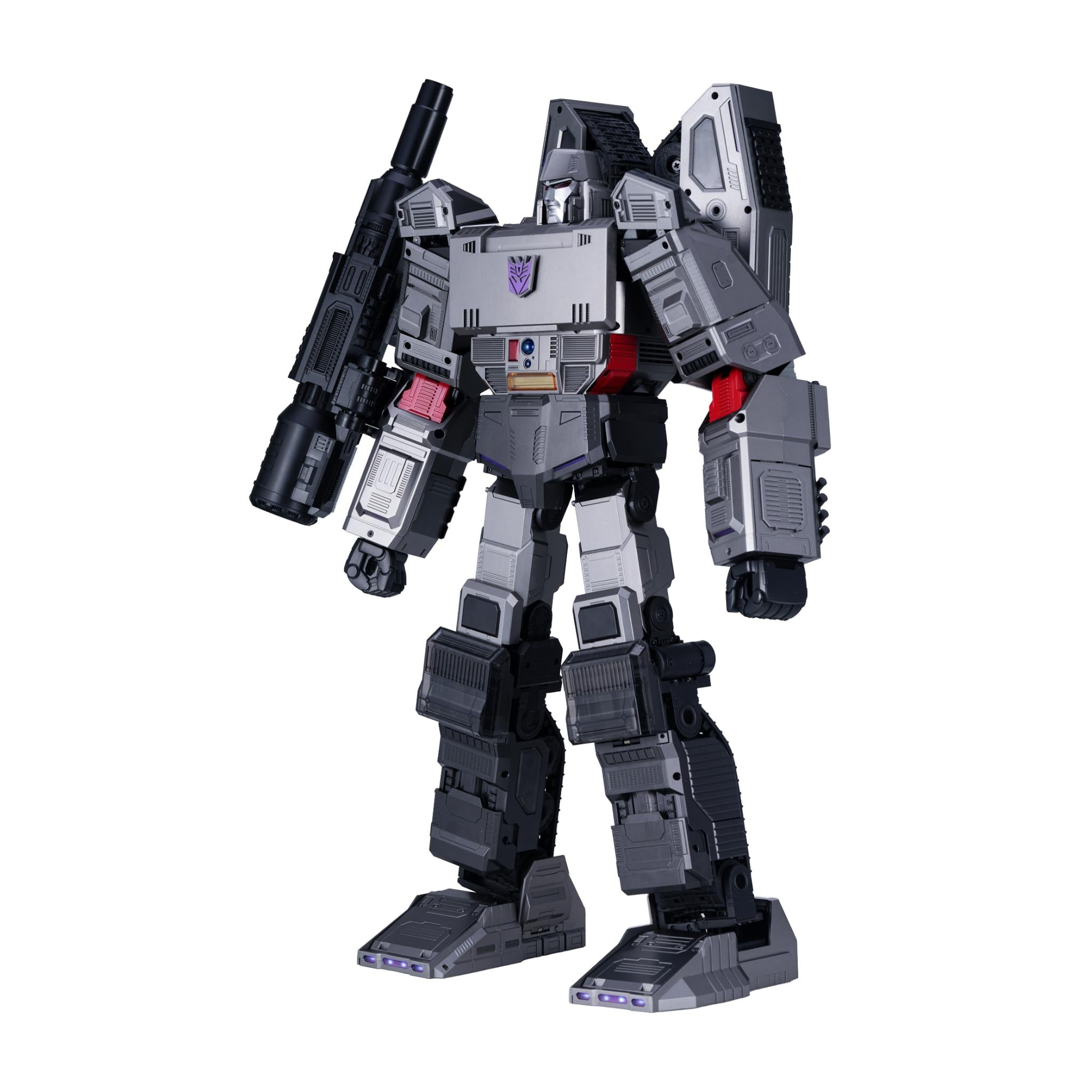 Auto-convert tank robot with gray and black armored humanoid body and blaster