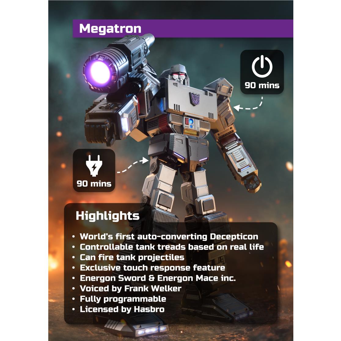 Product box back panel showing robot illustration and feature highlights with timer icons