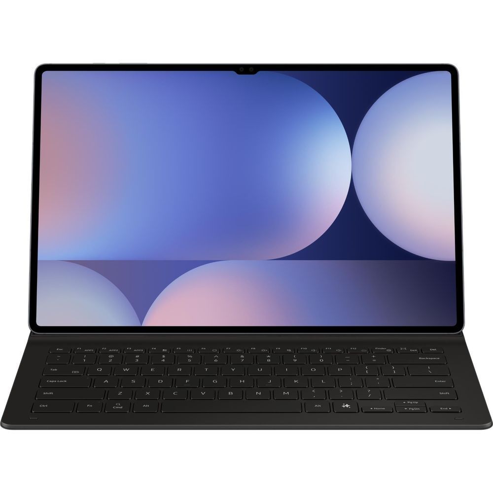 Black tablet keyboard cover case with built-in keyboard and landscape stand