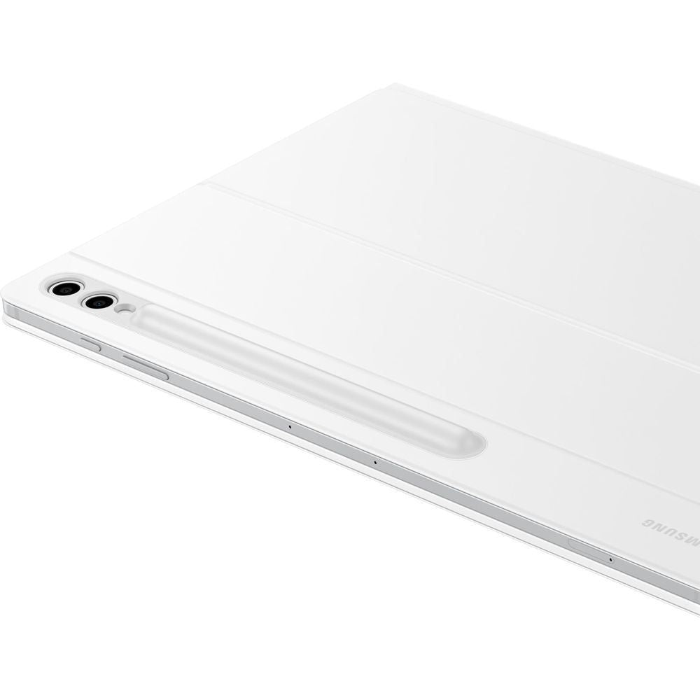 White Samsung Book Cover Keyboard with Trackpad, side edge with camera cutout visible.
